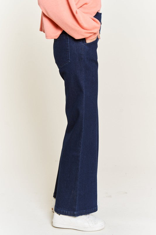 PLUS HIGH WAISTED BUTTON WIDE LEG JEANS