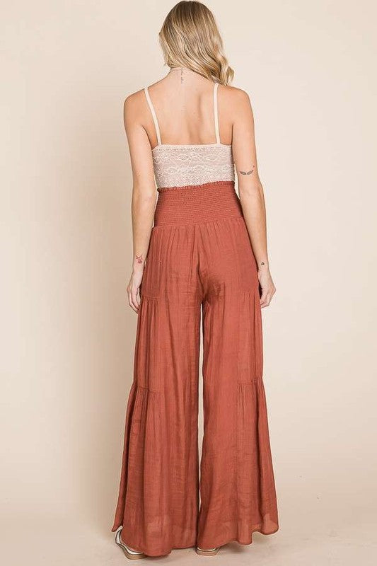 Plus Tie Front Ruched Waist Back Pants