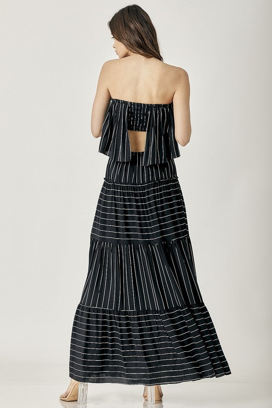 Pin Stripe Print Tube Maxi Dress