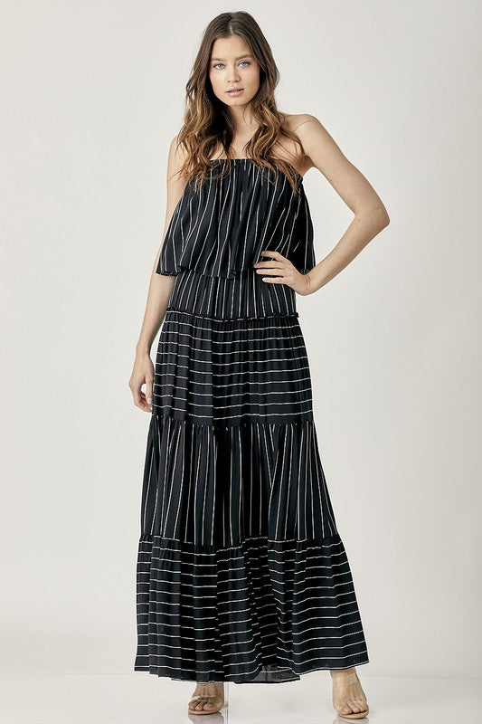 Pin Stripe Print Tube Maxi Dress