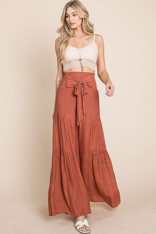 Plus Tie Front Ruched Waist Back Pants