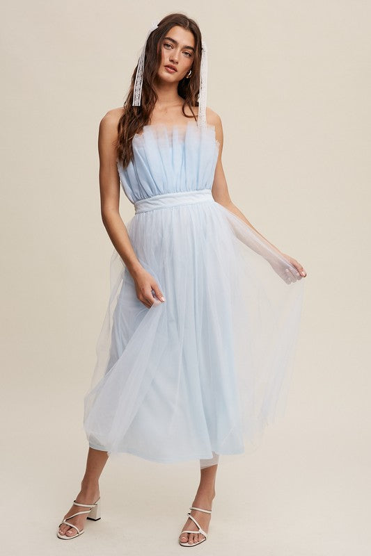 Paper Bag Frill Tulle Maxi Dress