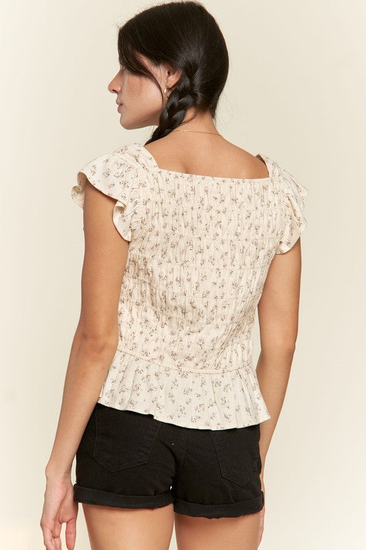 Plus Floral Print Ruffled Top