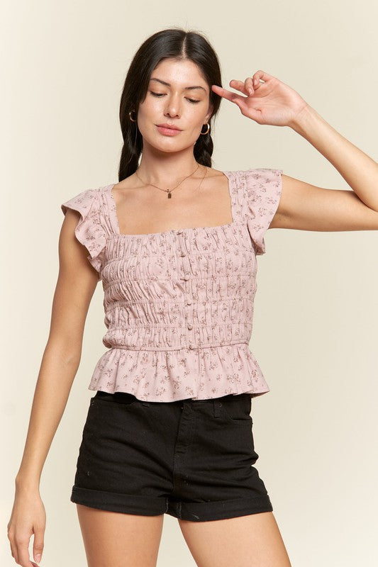 Plus Floral Print Ruffled Top