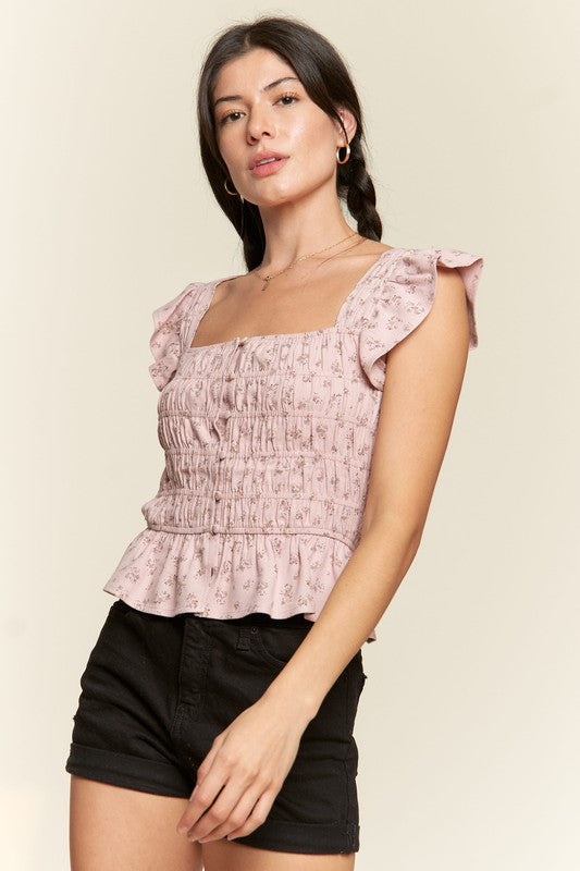 Plus Floral Print Ruffled Top