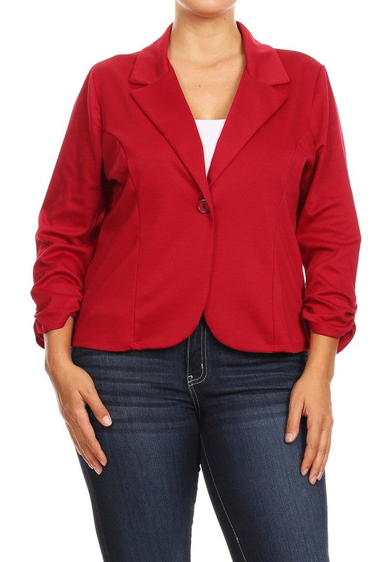 Plus Solid Waist Length Blazer