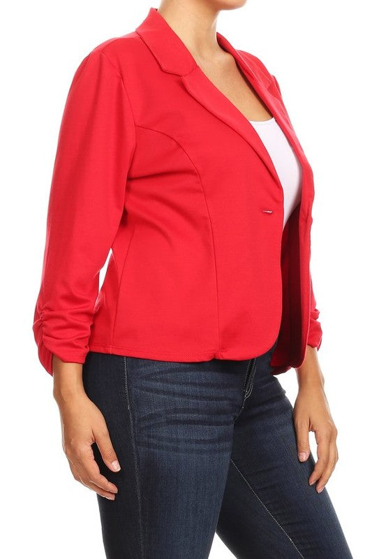 Plus Solid Waist Length Blazer