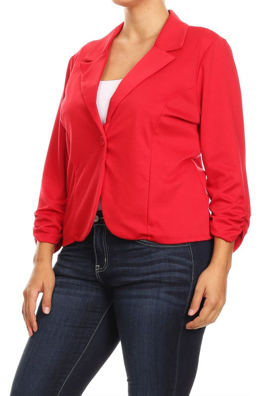 Plus Solid Waist Length Blazer