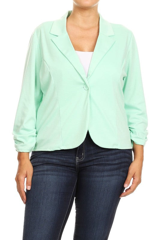 Plus Solid Waist Length Blazer