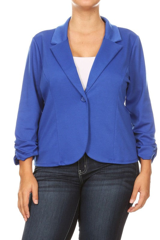 Plus Solid Waist Length Blazer