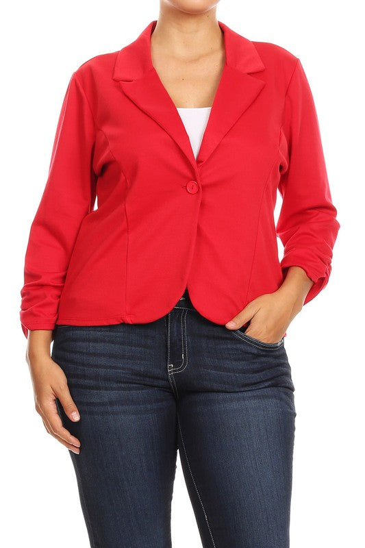 Plus Solid Waist Length Blazer