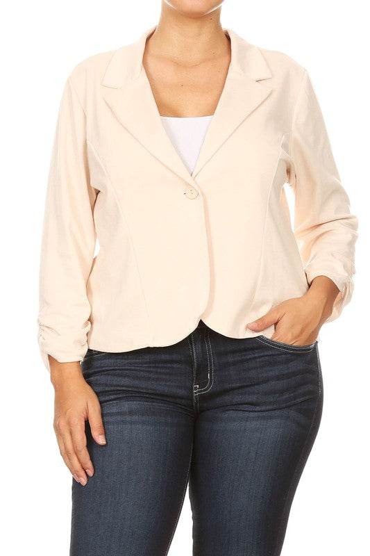 Plus Solid Waist Length Blazer