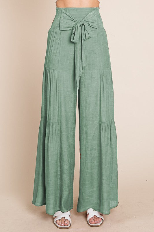 Plus Tie Front Ruched Waist Back Pants