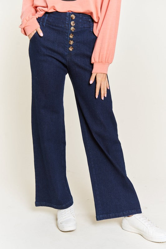 PLUS HIGH WAISTED BUTTON WIDE LEG JEANS