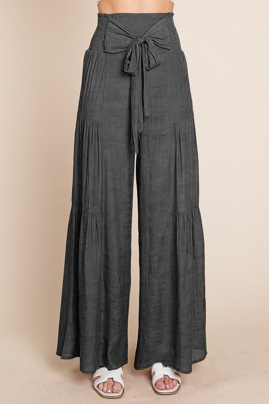 Plus Tie Front Ruched Waist Back Pants