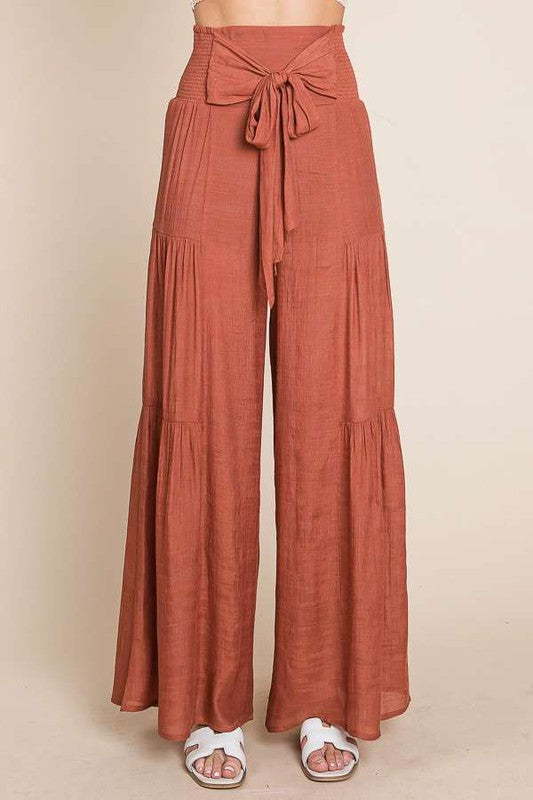 Plus Tie Front Ruched Waist Back Pants