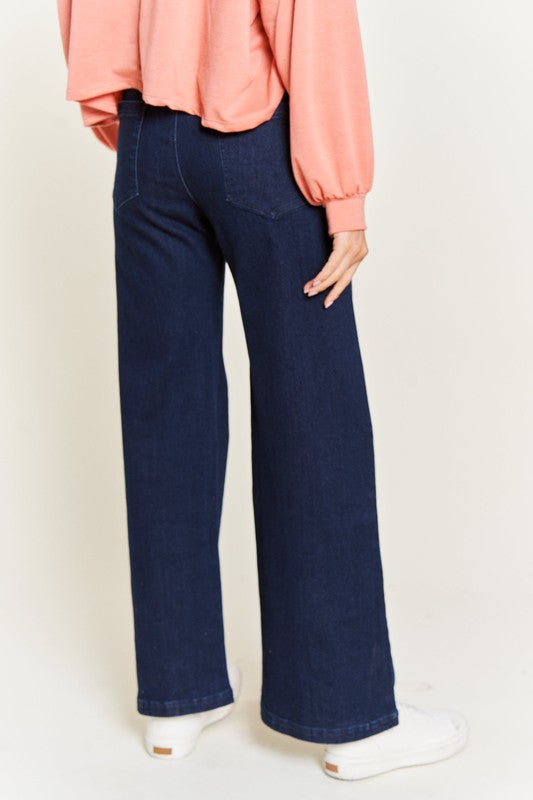 PLUS HIGH WAISTED BUTTON WIDE LEG JEANS