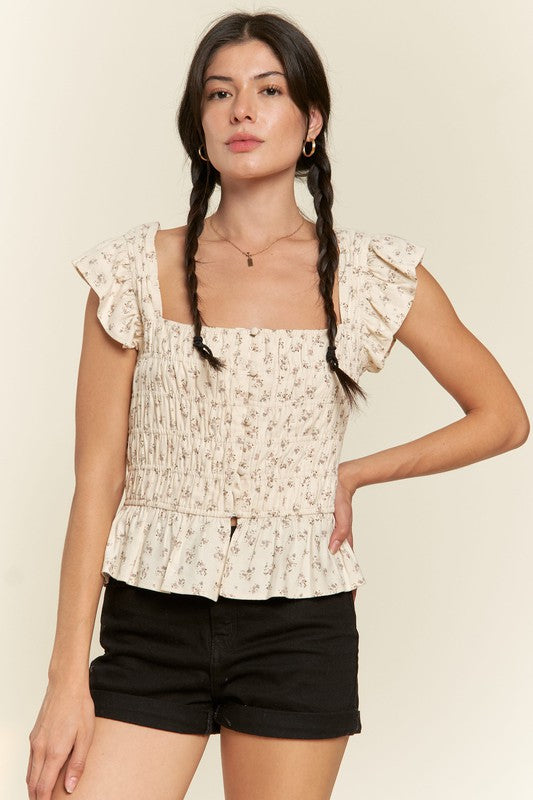 Plus Floral Print Ruffled Top